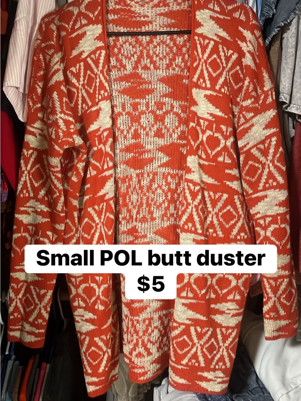 POL Orange and Cream Patterned Open-Front Cardigan